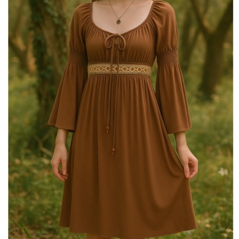Y2K Fairycore Renaissance Bell Sleeve Dress Embroidered Waist Size XS Cosplay